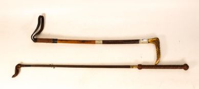 Two Leather Riding Crops to include of Bone Handled with Plated Mounts and another of primarily
