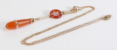 9ct gold pendant & necklace, pendant set with orange hardstones, 5.4g.