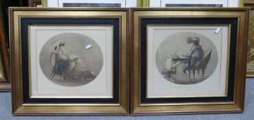 After Spencer, a pair of coloured engravings "Le Moment De La Reflextions" and "Le Moment De