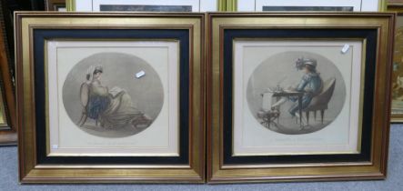 After Spencer, a pair of coloured engravings "Le Moment De La Reflextions" and "Le Moment De