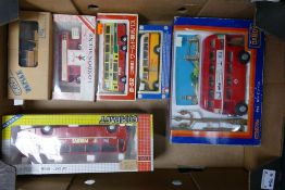 A collection of Vintage Boxed Model Toy Buses including Joal Volvo Coach, Tomica Dandy
