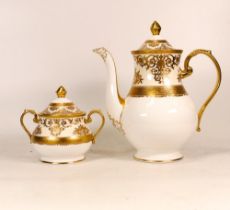 De Lamerie Fine Bone China heavily gilded Ivory Exotic Garden Pattern Coffee Pot & Sugar Bowl,