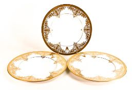 Three De Lamerie Fine Bone China heavily gilded Exotic Scroll patterned cabinet plates , specially