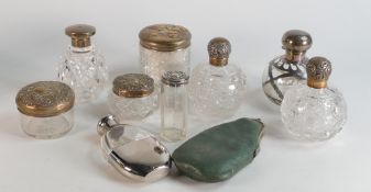 8 x silver topped jars / perfume bottles - some damages noted, but includes a nice Chester