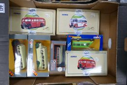 A collection of Boxed Corgi Model Buses including AEC Regal x 3, Corgi Classics Bedford Type OB