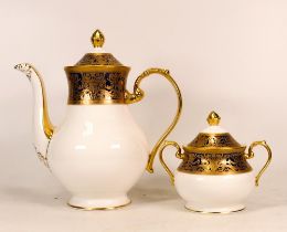 De Lamerie Fine Bone China heavily gilded Blue Robert Adam Patterned Coffee Pot & Sugar Bowl,