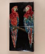Lise B. Moorcroft two piece wall plaque with Parrot decoration, 2008, height complete 52.5cm (2)