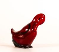Royal Doulton Flambe preening duck, height 8cm, restored to body