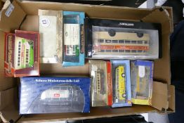 A collection of vintage Model Toy Buses including Schuco, Minichamps, OX transport models, Models of
