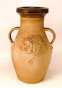 Brian Dewbury Studio Pottery double handled Urn with Lion head design - signed to base - 46cm tall