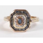 Gilt Ring with Blue Stones. Size S.