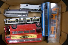 A mixed collection of Vintage Die Cast Model Buses to include Italian Old Cars Orange Bus, Yaxon