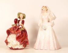 Royal Doulton lady figures to include The BRide HN2155 and Top O the Hill HN1834 (2)