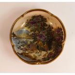 Small Japanese Satsuma bowl with fluted rim & bird & foliage decoration, diameter 10.8cm