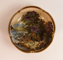 Small Japanese Satsuma bowl with fluted rim & bird & foliage decoration, diameter 10.8cm