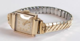 Ladies 9ct gold watch with gold plated expandable bracelet.