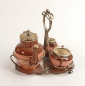Carlton blush ware metal mounted tea for one service, with two tone pink block decoration, by