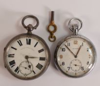 Victorian large hallmarked silver cased gents English lever pocket watch & key by CB Edwards Bulwell