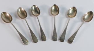 Set of 6 silver tea spoons, 102g.