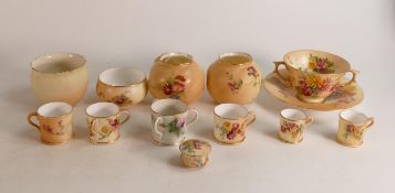A collection of Royal Worcester Blush Ivory vases with floral decoration, tallest 7cm (4)