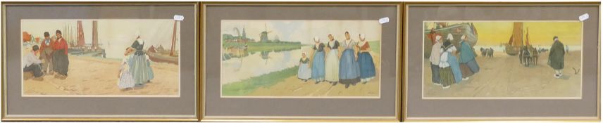 Henri Cassiers (1848 - 1944), three coloured lithographs, Dutch scenes, frame size 32cm x 53cm (3)