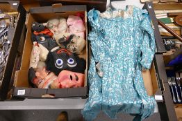 A collecction of early 20th Century Fabric Fancy Dress Masks & dress