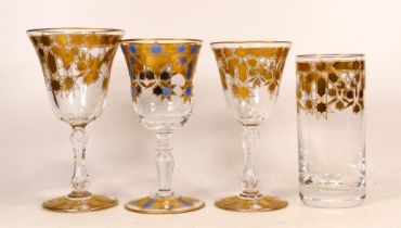 Four De Lamerie Fine Bone China heavily gilded Non Matching Cut Glass Crystal Wine Glasses &