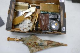 A mixed collection of items to include dressing table mirrors & brushes, polyester scarfs ,