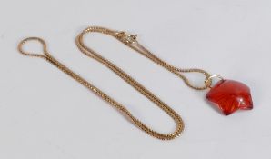 9ct gold necklace, 5g together with red glass pendant.