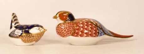 Royal Crown Derby paperweights to include Pheasant and a Wren . Both with gold stoppers (2)