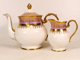 De Lamerie Fine Bone China heavily gilded Pink Elegance Patterned Tea Pot & Milk Jug, specially made