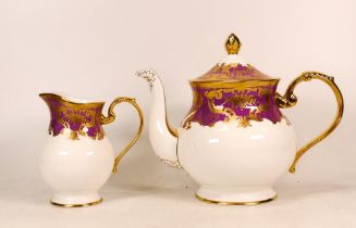 De Lamerie Fine Bone China heavily gilded Majestic Pattern Teapot & Milk Jug, specially made high