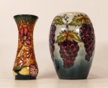 Moorcroft grapes vase dated 1996 together with Cosmos vase dated 2000 (silver line seconds in
