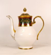 De Lamerie Fine Bone China heavily gilded Green & Burgundy Coffee Pot specially made high end