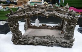 Distressed Black Forest Type Carved Wood Fish Tank frame, length 41cm x 27cm