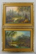 Eric G. WALKER, A Pair of Forest Lake Scenes, In Modern Gilt Frames. Height: 24.3cm Width: 31.8cm (