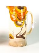 Clarice Cliff, ribbed Lemonade jug in the 'Rhodanthe' pattern, hand painted brown and orange
