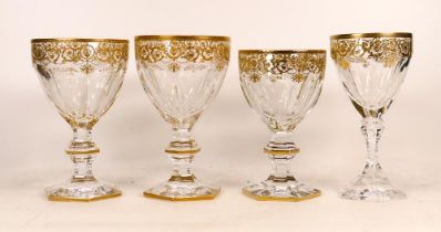 Four De Lamerie Fine Bone China heavily gilded Non Matching Cut Glass Crystal Wine Glasses / Water