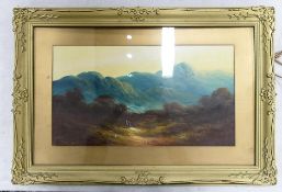 ROE, Clarence (1850-1909), Mountainous Landscape with two small figures, Oil on Board, Framed and