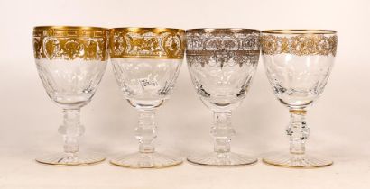 Four De Lamerie Fine Bone China heavily gilded Non Matching Cut Glass Crystal Wine Glasses,