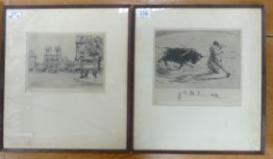 Frederick HALPERN; Two Early 20th Century Etchings to include La Mise A Mort and View of Notre Dame.