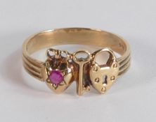 9ct gold ring,padlock, key & heart, ring size L, 1.7g.