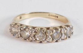 9ct gold ladies ring set with 5 white stones,size M, 2.2g.