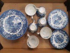 A collection of Johnson Bros and Royal Tudor ware blue and white coaching scenes / taverns to