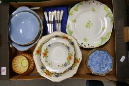 A mixed collection of items to include Royal Albert floral trifle bowls, Cased knife set , Art