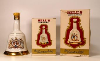 Three Bells Whiskey Sealed Royal Commemorative Whiskey Decanters(3)