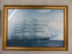 Framed Print of the Cutty Sark from the original by F. Tudgay 1872. Height: 47.5cm Width: 67.6cm