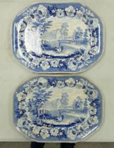 Two Large Early 20th Century Blue & White Meat Platters, length 47cm(2)