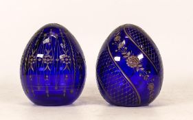 Two Russian Cobalt Blue Glass Paperweights after Faberge Examples. Height: 10cm (2)