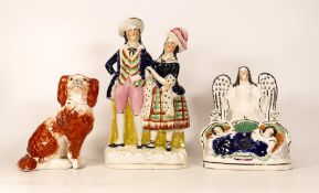 19th Century Pair Of Staffordshire Figure including courting couple, angel with children &